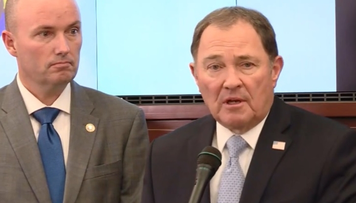 Picture of Governor Gary Herbert speaking about COVID-19 and the actions that are going to be taken to prevent further spread. 