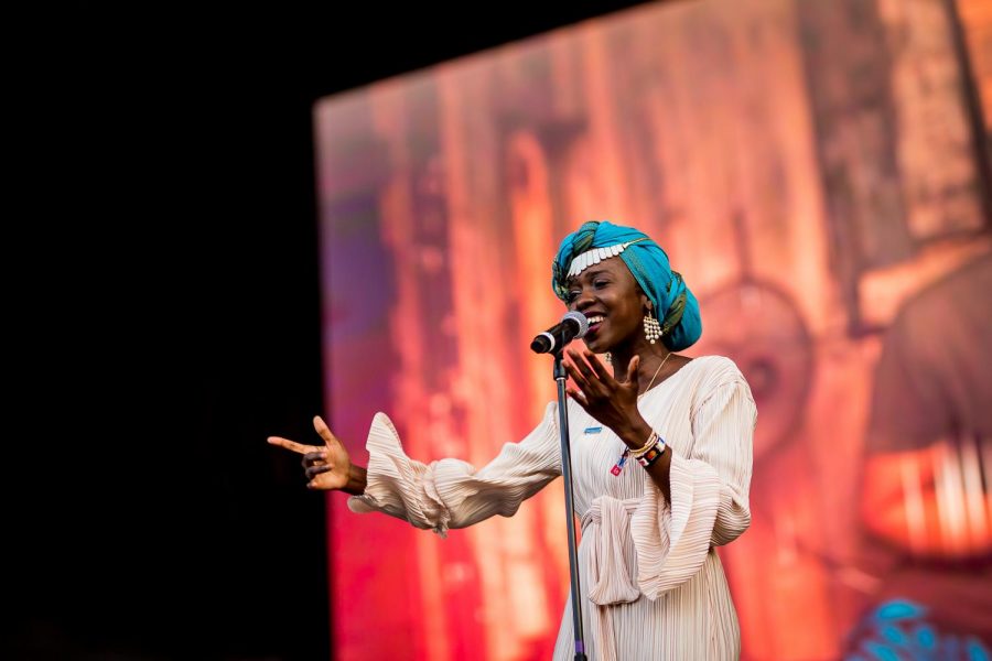 Slam poet and UNHCR Goodwill Ambassador Emi Mahmoud performs at the Sziget Festival in Hungary in 2019.

László Mudra/Rockstar Photographers
