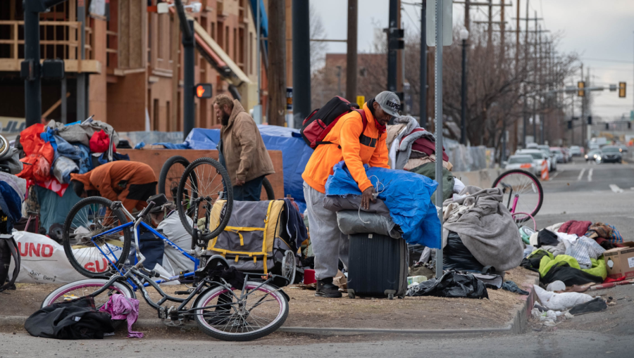 Homeless camp in downtown Salt Lake. photo by The Salt Lake Tribune.