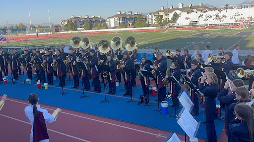 Band playing for Mr. Hernandez at Herriman High football game.